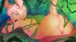  16:9 anthro anus ass_up balls bound butt clothed clothing forced forest forest_background genitals green_eyes hi_res looking_at_viewer lying made_in_abyss male nanachi narehate nature nature_background nude on_front on_ground open_mouth pants_down partially_clothed plant presenting presenting_hindquarters restrained smile smiling_at_viewer solo thorns tied_down tree valkoinen vines widescreen 