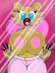  3:4 anthro areola bidoof big_areola big_breasts big_nipples bottomwear breasts chloe_(luxury_furart) clothed clothing digital_media_(artwork) fan_character female hi_res huge_breasts luxury_furart nintendo nipples on_glass pants pok&eacute;mon pok&eacute;mon_(species) simple_background solo thick_thighs topless video_games 