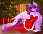  anthro belt biped bow buckle christmas christmas_clothing christmas_tree clothing equid equine female friendship_is_magic fur gift hair hasbro hi_res holidays horse mammal multicolored_hair multicolored_tail my_little_pony ornaments plant pony purple_body purple_fur purple_hair solo tree twilight_sparkle_(mlp) u_lu_lu 