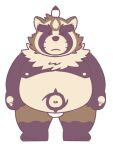  2021 anthro balls belly brown_body brown_fur canid canine fur genitals kemono live-a-hero male mammal moobs natamaru_a navel nipples overweight overweight_male raccoon_dog shoen simple_background solo tanuki video_games white_background 