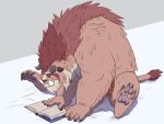  2021 anthro beast_(disney) beauty_and_the_beast book brown_body brown_fur fur gadoran horn humanoid_hands kemono male monster reading sitting solo 