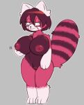  ailurid areola big_breasts black_body black_fur breast_grab breasts eyewear female fluffy fluffy_tail fur glasses hand_on_breast imaaahorny kirli mammal nude paws pink_body pink_fur red_panda short_stack solo thick_thighs white_body white_fur 