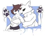  ambiguous_gender anthro canid canine canis changed_(video_game) claws digital_media_(artwork) domestic_dog duo fur goo_creature hair lechecker lin_(changed) mammal open_mouth paws smile squid_dog_(changed) tentacles white_body white_fur 