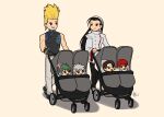  1girl 5boys black_hair blonde_hair earrings green_hair hairband headband highres jewelry kagura_chizuru kusanagi_kyou meitenkun multiple_boys nikaidou_benimaru pacifier red_hair shun&#039;ei stroller tanzong830 team_sacred_treasures_(kof) the_king_of_fighters the_king_of_fighters_xv white_hair yagami_iori younger 