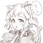  animal_ears cat_ears cat_paws cat_tail fang highres monochrome paws short_hair sketch tachibana_hibiki_(symphogear) tail unyon upper_body 