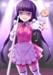  1000 1girl apron bangs blend_s blunt_bangs broom collared_shirt cowboy_shot dress_shirt floating_hair gloves grin highres holding holding_broom long_hair looking_at_viewer miniskirt pink_shirt pink_skirt pleated_skirt purple_eyes purple_hair sakuranomiya_maika shiny shiny_hair shirt short_sleeves skirt smile solo standing thighhighs twintails very_long_hair waist_apron white_apron white_gloves white_legwear wing_collar zettai_ryouiki 