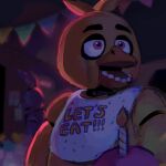  2021 animatronic anthro avian beak bib bird bonnie_(fnaf) candle chica_(fnaf) chicken cupcake cupcake_(fnaf) digital_media_(artwork) female fire five_nights_at_freddy&#039;s food furniture galliform gallus_(genus) group head_feathers head_tuft hi_res holding_food holding_object lagomorph leporid looking_away machine male mammal open_mouth phasianid pink_eyes purple_body rabbit robot skylordlysander table tuft video_games yellow_body 