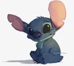  2019 4_toes alien black_eyes blue_body blue_claws blue_fur blue_nose chakichakiman chest_tuft claws colored_sketch disney experiment_(lilo_and_stitch) feet fur head_tuft lilo_and_stitch looking_at_viewer notched_ear simple_background sitting small_tail solo stitch_(lilo_and_stitch) toes tuft watermark white_background 