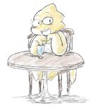  2018 alphys alpi anthro beverage chair colored_sketch eyewear female furniture glasses lizard reptile scalie sketch solo straw table undertale video_games 