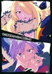  1boy 1girl bangs black_scarf black_shirt blonde_hair blue_hair collared_shirt cynthia_(pokemon) embers garchomp gen_3_pokemon gen_4_pokemon hair_ornament hair_over_one_eye highres jewelry long_hair metagross mope parted_lips pokemon pokemon_(game) pokemon_dppt pokemon_oras pokemon_rse red_scarf ring scarf shirt short_hair steven_stone sweat wavy_hair white_background white_shirt 