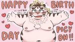  &lt;3 2021 anthro belly blush english_text felid fur hi_res kemono licho_(tas) male mammal moobs navel nipples overweight overweight_male pantherine shir0anko solo text tiger tokyo_afterschool_summoners video_games white_body white_fur 