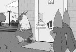  anthro anus bathroom black_and_white blaziken duo feces female grass looking_at_another lucario male monochrome nintendo nude outside oversheep plant pok&eacute;mon pok&eacute;mon_(species) pooping public_restroom scat video_games 