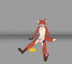  anthro bodily_fluids canid canine fox fur furry_friend_19 genital_fluids grey_background hi_res hindpaw male mammal omorashi pawpads paws peeing puddle red_body red_fur simple_background solo urine watersports 