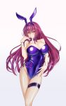  1girl absurdres animal_ears breasts bunny_ears fate/grand_order fate_(series) highres looking_at_viewer playboy_bunny purple_hair red_eyes scathach_(fate) scathach_(fate)_(all) simple_background white_background 