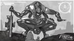  2021 4_arms balls borisalien craver crouching endless_space_2 erection genitals glans glistening glistening_balls glistening_body glistening_genitalia glistening_glans glistening_penis hi_res holding_object holding_weapon humanoid_genitalia humanoid_penis machine male monochrome multi_arm multi_limb penis robot spread_legs spreading thick_thighs video_games weapon 