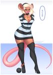 absurd_res animal_humanoid breasts chain chained clothed clothing ear_piercing hair hi_res humanoid open_mouth piercing prison_uniform solo stacey_(toast-arts) toast-arts topwear 