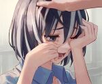  1boy 1girl 7aehyun black_hair blush breasts crying eyebrows_visible_through_hair hanekawa_tsubasa monogatari_(series) multicolored_hair open_mouth school_uniform short_hair solo_focus two-tone_hair vaginal white_hair 