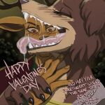  anthro beastars bodily_fluids canid canine canis cervid cervine duo english_text female holidays juno_(beastars) louis_(beastars) male male/female mammal mouth_shot open_mouth red_deer saliva saliva_on_tongue saliva_string text thebigmansini tongue tongue_out valentine&#039;s_day wolf 