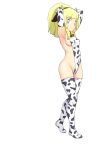  1girl animal_ears animal_print aqua_eyes armpits arms_behind_head arms_up bangs bell blonde_hair blunt_bangs braid breasts closed_mouth commentary_request covered_navel covered_nipples cow_ears cow_horns cow_print elbow_gloves fake_animal_ears fake_horns gloves groin halterneck highres horns lillie_(pokemon) looking_at_viewer medium_breasts medium_hair neck_bell pokemon pokemon_(game) pokemon_sm ponytail print_gloves print_legwear print_leotard side_cutout sideboob simple_background smile solo standing thighhighs tof white_background white_gloves white_legwear 
