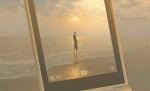  beach character_request cloud hair_bun highres horizon jujutsu_kaisen reflection soaking_feet solo standing water wide_shot yomoya_oc10 