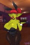  big_breasts breasts bunny_costume cleavage clothed clothing costume female goblin hair hi_res huge_breasts humanoid not_furry red_hair sheela solo wide_hips 