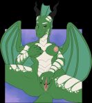  anthro black_horn breasts dragon ethelshai female frill_(anatomy) genitals green_body green_scales hi_res horn looking_at_viewer masturbation membrane_(anatomy) membranous_frill membranous_wings nipples oli_snowpaw pussy scales solo spread_pussy spreading white_body white_scales wings 