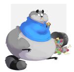  ! absurd_res anthro belly big_belly bottomless burger chubby_cheeks clothed clothing eating eyewear fenderolls food fur glasses grey_body grey_fur hi_res holding_food holding_object male mammal morbidly_obese morbidly_obese_anthro morbidly_obese_male obese obese_anthro obese_male overweight overweight_anthro overweight_male procyonid raccoon ringtail shoutmilo solo surprise trash trash_can wide_hips 