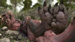  3d_(artwork) absurd_res anjanath barlu brute_wyvern capcom claws digital_media_(artwork) dinosaur feet feral foot_fetish foot_focus hi_res looking_at_viewer lying male monster_hunter plant reptile rock scales scalie solo source_filmmaker teeth toe_claws toes tree video_games 