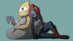  2020 alphys alpi animal_humanoid anthro blue_body canon_couple clothing dress duo female female/female fish fish_humanoid hair humanoid lizard marine marine_humanoid reading red_hair reptile romantic_couple scalie shirt sleeping sleeping_on_partner tank_top topwear undertale undyne video_games yellow_body 