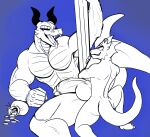  60percentscalie anthro anthro_on_anthro anthro_penetrated anthro_penetrating anthro_penetrating_anthro balls big_dom_small_sub coin coin_purse dragon duo eyes_closed genitals grin hi_res horn humanoid_genitalia humanoid_penis kobold larger_anthro larger_male male male/male muscular muscular_anthro muscular_male open_mouth penetration penis size_difference smaller_anthro smaller_male smile 