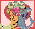  &lt;3 abs anthro ass_to_ass athena_(f_draws) breasts clothing crocodile crocodilian crocodylid f_draws fangs felid female fin fish fur gills green_body green_scales grey_body grey_skin group hi_res holidays lu_(f_draws) mammal marine muscular muscular_female non-mammal_breasts one-piece_swimsuit orange_body orange_fur pantherine reptile scales scalie selene_(f_draws) shark sharp_teeth swimwear tail_fin teeth thick_tail tiger valentine&#039;s_day 