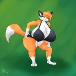  1:1 2014 5_fingers absurd_res anthro big_breasts bikini breasts canid canine clothing digital_media_(artwork) feet female fingers fox fur hair hi_res huge_breasts looking_at_viewer mammal orange_body orange_fur simple_background smile solo swimwear thick_thighs toes vant_talon white_body white_fur 
