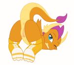 anus clothing dragon female footwear friendship_is_magic genitals hairgrape hasbro hi_res my_little_pony one_eye_closed pussy simple_background smolder_(mlp) socks solo white_background wink young 