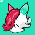  1:1 ambiguous_gender anthro bust_portrait canid canine canis fur hair headshot_portrait kemvolt kemvolt(character) long_hair male mammal minimalist multicolored_body multicolored_ears multicolored_fur portrait profile_picture red_hair shaded simple_background simple_shading solo stylized teeth teeth_showing wolf 