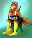  absurd_res anthro avian bird breasts broom chicken cleaning_tool clothing female galliform gallus_(genus) hi_res maid_uniform phasianid ruthie solo uniform vant_talon 