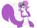  2020 4:3 accessory alpha_channel anthro erect_nipples female fifi_la_fume hair_accessory hair_bow hair_ribbon kneeling looking_at_viewer mammal mephitid nipples nude pinup pose ribbons simple_background skunk smile solo subarashi tiny_toon_adventures transparent_background warner_brothers 