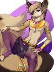  2017 ankh anthro aquatally balls big_ears big_tail bottomwear bracelet brown_body brown_fur brown_nose canid canine claws clothing ear_piercing erection fennec fox fur genitals hi_res jewelry legwear loincloth looking_at_viewer male mammal multicolored_body multicolored_fur osiris_henschel penis piercing pink_penis purple_eyes ring solo tan_body tan_fur thigh_highs translucent translucent_clothing 