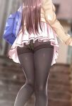  1girl ass bag black_legwear blurry blurry_background breasts brown_hair brown_sweater commentary_request day depth_of_field facing_away from_behind from_below gochuumon_wa_usagi_desu_ka? green_panties head_out_of_frame kneepits long_hair medium_breasts outdoors panties panties_under_pantyhose pantyhose pleated_skirt rikatan sailor_collar school_bag school_uniform serafuku skirt solo stairs sweater thighband_pantyhose ujimatsu_chiya underwear upskirt very_long_hair white_sailor_collar white_skirt 