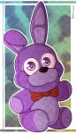  2021 abstract_background absurd_res anthro black_nose blue_background bonnie_(fnaf) bow_tie five_nights_at_freddy&#039;s green_background hi_res lagomorph leporid looking_at_viewer male mammal multicolored_body multicolored_ears plush_bonnie_(fnaf) plushie portrait purple_body purple_ears purple_eyes rabbit simple_background sitting smile solo stitch_(sewing) toy twinkattstudios two_tone_body two_tone_ears video_games yellow_background 