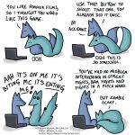  1:1 blue_body blue_fox_(foxes_in_love) blue_fur blue_tail canid canine comic computer couple_(disambiguation) dialogue duo english_text feral fox foxes_in_love fur green_body green_fox_(foxes_in_love) green_fur green_tail hi_res laptop male_(lore) mammal scared shadow simple_background text url 