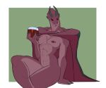  2020 anthro beverage black_sclera breasts crossed_legs d._morningstar_(f_draws) dragon f_draws female hi_res holding_beverage holding_object horn muscular muscular_anthro muscular_female nipples non-mammal_breasts nude red_body red_eyes scalie sitting solo western_dragon 
