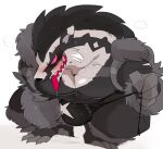  2021 black_body black_fur bulge clothing fur hyaku_(artist) male mammal nintendo obstagoon pok&eacute;mon pok&eacute;mon_(species) simple_background thong underwear video_games white_background white_body white_fur 