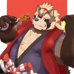  2021 anthro belly brown_body brown_fur canid canine clothed clothing fur goemon_(tas) kemono male mammal mizunabe overweight overweight_male phone raccoon_dog solo tanuki tokyo_afterschool_summoners video_games 