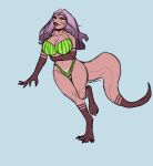  absurd_res anthro bikini bikini_bottom bikini_top choker clothing colored_sketch female hair hi_res jewelry lips long_hair long_nails natasha_(vainovalkea) necklace reptile running scalie sketch slim snake solo swimwear vainovalkea watermelon_bikini watermelon_pattern 