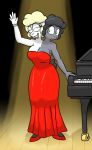  anthro bovid breasts caprine cleavage clothed clothing dress female hi_res keyboard_instrument mammal multi_head musical_instrument piano sheep skewedl0gic solo 