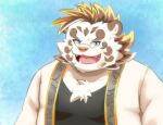  2021 anthro clothing eyewear felid fur glasses kemono licho_(tas) male mammal overweight overweight_male pantherine shirt solo tiger tiger_cub tokyo_afterschool_summoners topwear video_games white_body white_fur 