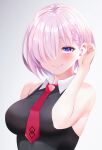  1girl bangs bare_shoulders black_dress blush breasts dress fate/grand_order fate_(series) hair_over_one_eye highres large_breasts light_purple_hair looking_at_viewer mash_kyrielight necktie purple_eyes sabi_(rupf2384) short_hair smile solo 