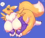  anthro big_breasts blush breasts canid canine digimon digimon_(species) female fur hi_res mammal nipples nude renamon solo sususuigi tuft white_body white_fur yellow_body yellow_fur 