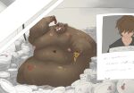  absurd_res after_transformation anthro belly big_belly bodily_fluids brown_body brown_fur brown_hair eating food fur hair hi_res holding_food holding_object human human_to_anthro implied_transformation inside love_handles male mammal messy moobs morbidly_obese morbidly_obese_anthro morbidly_obese_male navel nipples nude obese obese_anthro obese_male open_mouth overweight overweight_anthro overweight_male pizza plate sitting solo species_transformation suid suina sus_(pig) sweat teeth tongue tongue_out transformation tusks wild_boar ガブ 