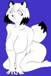  anthro big_breasts brand_new_animal breasts canid canine female hi_res mammal michiru_kagemori monotone_background nipples raccoon_dog solo studio_trigger tagme tanuki thick_thighs toonarscontent 